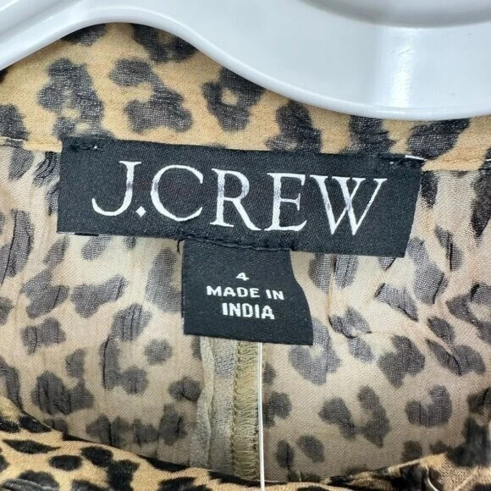 J. Crew Women's Size 4‎ Sheer Leopard Print Crinkle Chiffon Button Up Blouse NWT